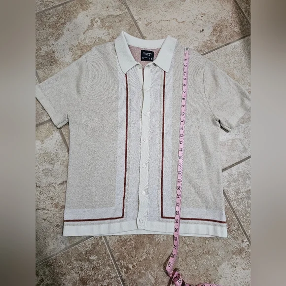 Abercrombie & Fitch Men Medium Beige Knit Button Polo Shirt Preppy Retro Minimal - Picture 6 of 6